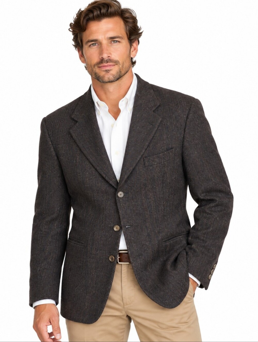 Hugo Boss Neiman Marcus Wool Blend Sport Coat 46R Brown Preppy Old Money USA